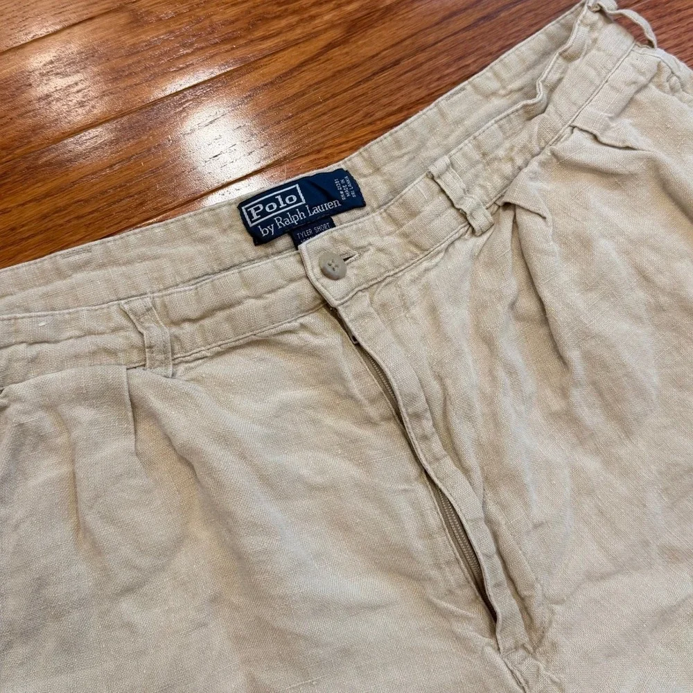 Vintage Polo Ralph Lauren 100% Linen Tyler Shorts Fits Mens 35 Pleated Khaki 7
